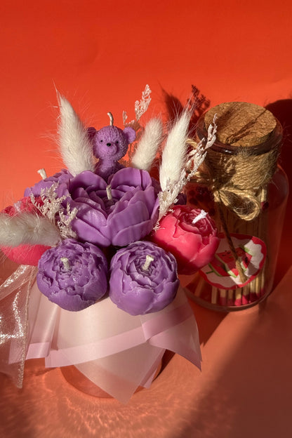 Khersonian Crafts Scented Flower Box Bouquet Candle Soy Wax and Bees Wax Purple