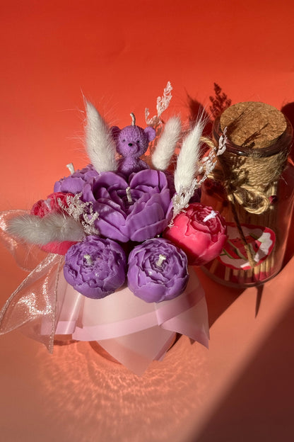 Khersonian Crafts Scented Flower Box Bouquet Candle Soy Wax and Bees Wax Purple