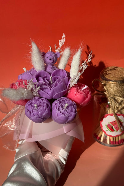 Khersonian Crafts Scented Flower Box Bouquet Candle Soy Wax and Bees Wax Purple